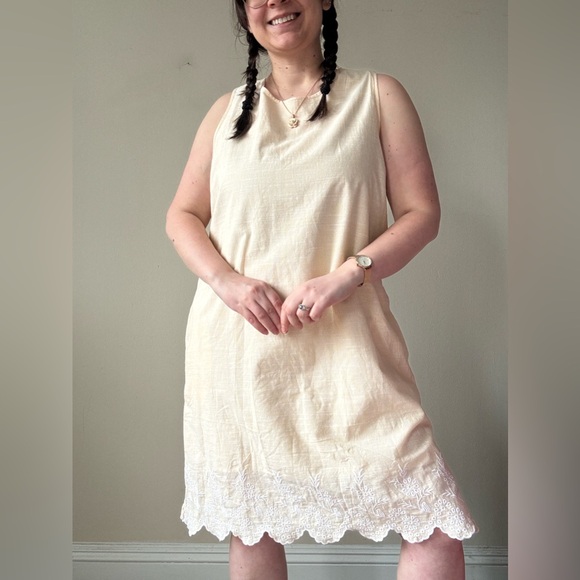 croft & barrow Dresses & Skirts - croft & barrow Yellow Striped Sleeveless Eyelet Dress
